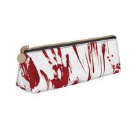 kkvhhyuo Bloody Handprints Printed Small Pencil Pouch PU Leather Pen Bag Triangle Pencil Case Slim Zippered Portable Stationery Organizer for Students Artists Travel