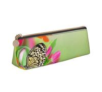 kkvhhyuo Blue Butterfly and Flowers Printed Small Pencil Pouch PU Leather Pen Bag Triangle Pencil Case Slim Zippered Portable Stationery Organizer for Students Artists Travel