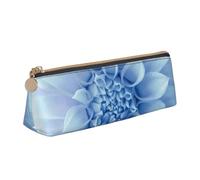 kkvhhyuo Blue Dahlia Flower Printed Small Pencil Pouch PU Leather Pen Bag Triangle Pencil Case Slim Zippered Portable Stationery Organizer for Students Artists Travel