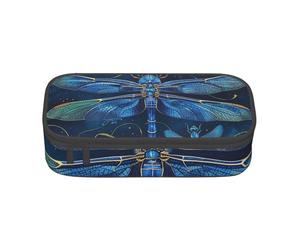 kkvhhyuo Blue Dragonfly Print Large Capacity Pencil Case, Stationery Pencils Case Bag with Compartments, Portable Pencil Pouch Pencil Bag with Zipper for Students Teachers Office