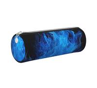 kkvhhyuo Blue Flame Print Leather Pencil Case Portable Round Pencil Pouch with Silver Zip Multifunctional Pencil Holder Pouch Stationery Pen Bag for Teen Girls and Boys