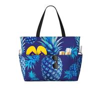 kkvhhyuo Blue pineapple Print Large Beach Bag for Women Waterproof Beach Tote Bag with Zip and Pocket Shopping Bag Travel Bag Holiday Handbag for Travel Traveling Shopping