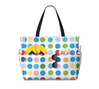 kkvhhyuo Blue Polka Dot Pattern Print Large Beach Bag, Foldable Beach Tote Bag with Zipper and Pocket Reusable Shopping Bag for women, Tote Bags for Traveling, Shopping, Pool