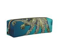 kkvhhyuo Blue Ringed Octopus Print Leather Pencil Case, Pen Pouch Pen Bag with Gold Zipper Cosmetic Makeup Bag for Students Artists Teachers Office
