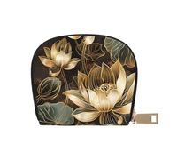 kkvhhyuo Boho Gold Lotus Flowers Print Coin Purse, Leather Mini Coin Pouch Purses with Zipper Purses Bag for Women Men