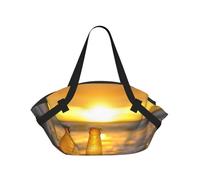 kkvhhyuo Bottles Beer Beach Sunset Time Print Camping Bag Foldable Shopping Beach Shoulder Bags with Convertible Pad Design for Beach, Picnics, Hiking & Festival Use.