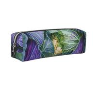 kkvhhyuo Bright Cabbage Print Leather Pencil Case Portable Stationery Bag Pencil Pouch Slim Design Pen Bag with Silver Zipper Pocket Size for or Student Office College Middle School