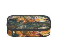 kkvhhyuo Brook Trout Fly Fishing Print Large Capacity Pencil Case, Stationery Pencils Case Bag with Compartments, Portable Pencil Pouch Pencil Bag with Zipper for Students Teachers Office