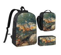 kkvhhyuo Brook Trout Fly Fishing Print School Backpack Set with 17 Inch Kids Backpack Lunch Bag & Pencil Case Bundle for Teens Girls Boys, Lightweight Bookbag Travel Rucksack