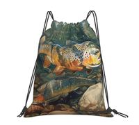 kkvhhyuo Brook Trout Fly Fishing Printed Drawstring Backpack Large Foldable Draw String Bag with Adjustable Straps for Sports Travel Swimming School
