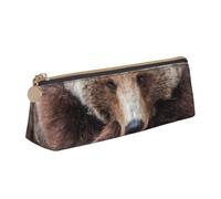 kkvhhyuo Brown Bears Printed Small Pencil Pouch PU Leather Pen Bag Triangle Pencil Case Slim Zippered Portable Stationery Organizer for Students Artists Travel