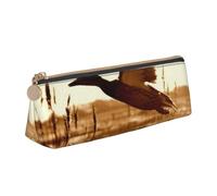kkvhhyuo Brown Duck Fly Upon River Print Pencil Bag, Faux Leather Pencil Pouch for Kids Portable Pen Box Pouch for School Office Supplies