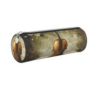 kkvhhyuo Butterfly and Cello Print Leather Pencil Case, Cylinder Pencil Pouch with Silver, Zipper Cute Pen Case for Boys Girls Teen College Students School