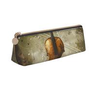 kkvhhyuo Butterfly and Cello Print Leather Pencil Case Slim Pencil Pouch Triangular Design Pens Bag for Students, Work, Office, College, Middle, School.