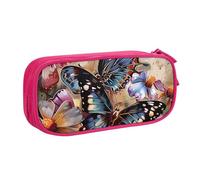 kkvhhyuo Butterfly Flowers Print Large Capacity Pencil Case, Stationery Organizer Pencil Pouch Office Makeup Bag Portable Pen Bag for Boys Girls, Pink