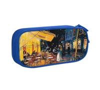 kkvhhyuo Cafe Terrace at Night Print Large Capacity Pencil Case, Stationery Organizer Pencil Pouch Office Makeup Bag Portable Pen Bag for Boys Girls, Blue