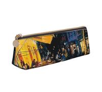 kkvhhyuo Cafe Terrace at Night Print Leather Pencil Case Slim Pencil Pouch Triangular Design Pens Bag for Students, Work, Office, College, Middle, School.