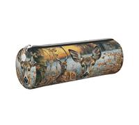 kkvhhyuo Camouflage Deer Print Leather Pencil Case Portable Round Pencil Pouch with Silver Zip Multifunctional Pencil Holder Pouch Stationery Pen Bag for Teen Girls and Boys