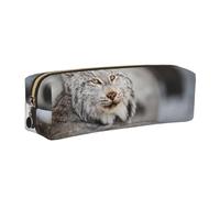 kkvhhyuo Canada Lynx Pencil Case PU Leather Gold Zipper | Large Capacity Pen Pouch Stationery Organizer Bag For School Office Travel Makeup