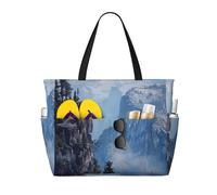 kkvhhyuo Canadian Smokey Mountain Cliff Print Large Beach Bag, Foldable Beach Tote Bag with Zipper and Pocket Reusable Shopping Bag for women, Tote Bags for Traveling, Shopping, Pool