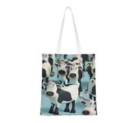 kkvhhyuo Cartoon Cow Print Canvas Tote Bag, Large Handbag with Reinforced Handles Simple Shoulder Bag for College School Work Travel Shopping Daily Use