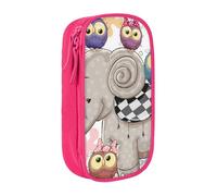 kkvhhyuo Cartoon Elephant and Owls Floral Pencil Case Pink Pencil Bag | Large Capacity Pencil Pouch Stationery Organizer Makeup Bag For Students Office Travel Art Supplies