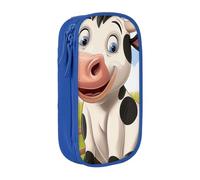 kkvhhyuo Cartoon Milk Cow Print Large Pencil Case, Zip Smooth Pencil Pouch for Girls Boys with 2 Compartment Multifunctional Pencils Bag for School Office Travel Makeup Bags, Blue
