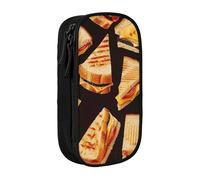 kkvhhyuo Cheese Sandwiches Print Large Pencil Case, Zip Smooth Pencil Pouch for Girls Boys with 2 Compartment Multifunctional Pencils Bag for School Office Travel Makeup Bags, Black