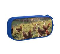 kkvhhyuo Chickens and Farm Print Large Capacity Pencil Case, Stationery Organizer Pencil Pouch Office Makeup Bag Portable Pen Bag for Boys Girls, Blue