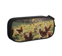 kkvhhyuo Chickens and Farm Print Large Capacity Pencil Case, Stationery Organizer Pencil Pouch Office Makeup Bag Portable Pen Bag for Boys Girls, Black