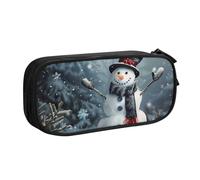 kkvhhyuo Christmas Happy Snowman 1 Print Large Capacity Pencil Case, Stationery Organizer Pencil Pouch Office Makeup Bag Portable Pen Bag for Boys Girls, Black
