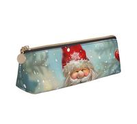 kkvhhyuo Christmas Traditional Gnome Print Leather Pencil Case Slim Pencil Pouch Triangular Design Pens Bag for Students, Work, Office, College, Middle, School.