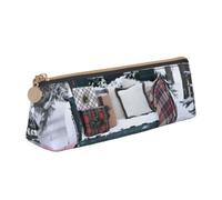 kkvhhyuo Christmas Truck Printed Small Pencil Pouch PU Leather Pen Bag Triangle Pencil Case Slim Zippered Portable Stationery Organizer for Students Artists Travel