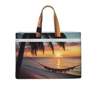 kkvhhyuo Coconut Beach Sunset Hammock Print Document Bag, Lightweight Canvas Bag Handbag with Dual Zip Canvas Tote File Bag for Work Commuting Study and Everyday Carry