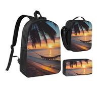 kkvhhyuo Coconut Beach Sunset Hammock Print School Backpack Set with 17 Inch Kids Backpack Lunch Bag & Pencil Case Bundle for Teens Girls Boys, Lightweight Bookbag Travel Rucksack