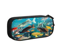 kkvhhyuo Colorful Fishes Print Large Capacity Pencil Case, Stationery Organizer Pencil Pouch Office Makeup Bag Portable Pen Bag for Boys Girls, Black