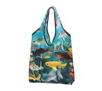 kkvhhyuo Colorful Fishes Print Large Foldable Shopping Tote Bag 1 Pc, Reusable Tote Bags Washable Travel Recycle Folding Shopping Bag For Grocery, Outdoor Camping, Daily Use