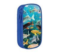 kkvhhyuo Colorful Fishes Print Large Pencil Case, Zip Smooth Pencil Pouch for Girls Boys with 2 Compartment Multifunctional Pencils Bag for School Office Travel Makeup Bags, Blue