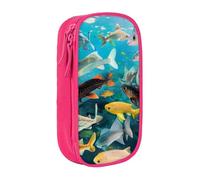 kkvhhyuo Colorful Fishes Print Large Pencil Case, Zip Smooth Pencil Pouch for Girls Boys with 2 Compartment Multifunctional Pencils Bag for School Office Travel Makeup Bags, Pink