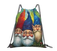 kkvhhyuo Colorful Gnomes Printed Drawstring Backpack Large Foldable Draw String Bag with Adjustable Straps for Sports Travel Swimming School