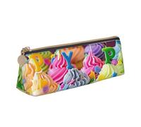 kkvhhyuo Colorful Happy Birthday Cupcakes Print Leather Pencil Case Slim Pencil Pouch Triangular Design Pens Bag for Students, Work, Office, College, Middle, School.