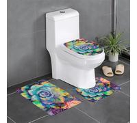 kkvhhyuo Colorful Succulent Print Bath Mat Set 3-Piece, Soft Water Absorbent Washable Floor Rugs with Stylish Design for Bathroom, Toilet, Pet Zones