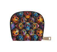 kkvhhyuo Colorful Sugar Skulls Print Coin Purse, Leather Mini Coin Pouch Purses with Zipper Purses Bag for Women Men