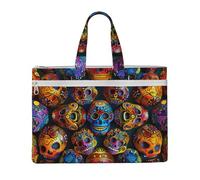 kkvhhyuo Colorful Sugar Skulls Print Document Bag, Lightweight Canvas Bag Handbag with Dual Zip Canvas Tote File Bag for Work Commuting Study and Everyday Carry