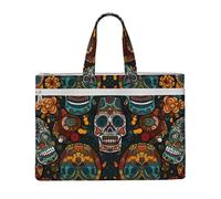kkvhhyuo Colorful Sugar Skulls Print Document Bag, Lightweight Canvas Bag Handbag with Dual Zip Canvas Tote File Bag for Work Commuting Study and Everyday Carry