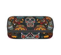 kkvhhyuo Colorful Sugar Skulls Print Large Capacity Pencil Case, Stationery Pencils Case Bag with Compartments, Portable Pencil Pouch Pencil Bag with Zipper for Students Teachers Office