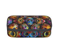 kkvhhyuo Colorful Sugar Skulls Print Large Capacity Pencil Case, Stationery Pencils Case Bag with Compartments, Portable Pencil Pouch Pencil Bag with Zipper for Students Teachers Office