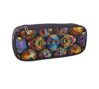 kkvhhyuo Colorful Sugar Skulls Print Leather Pencil Case, Big Capacity Pencil Pouch Stationery Pen Bag Multifunctional Pencil Bag Marker Pen Case for School Student Girl Boy Women Men