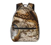 kkvhhyuo Compass and Old World Map Print Casual Backpack, Lightweight Travel Laptop Daypack Backpack for Men and Women, School Backpack for Boys and Girls