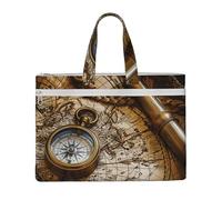 kkvhhyuo Compass and Old World Map Print Document Bag, Lightweight Canvas Bag Handbag with Dual Zip Canvas Tote File Bag for Work Commuting Study and Everyday Carry